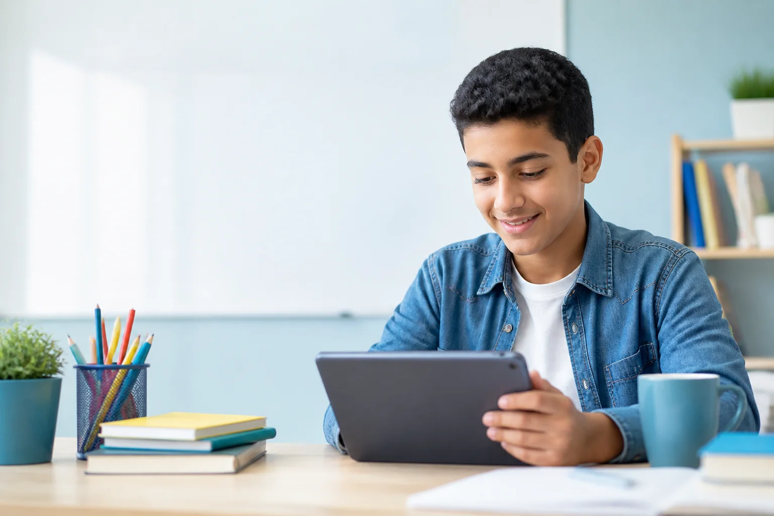 Élève utilisant une tablette