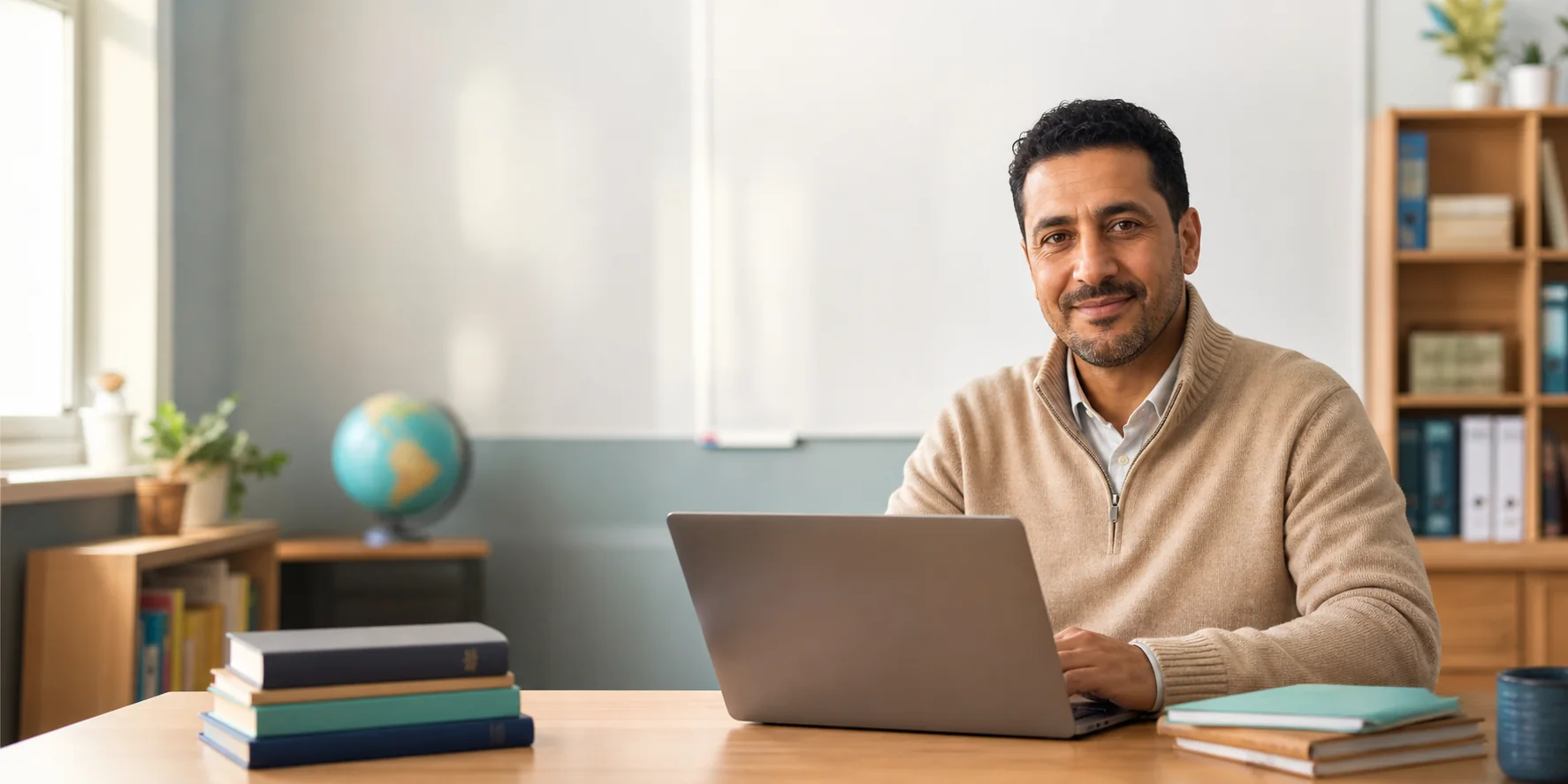 Enseignant consultant un ordinateur